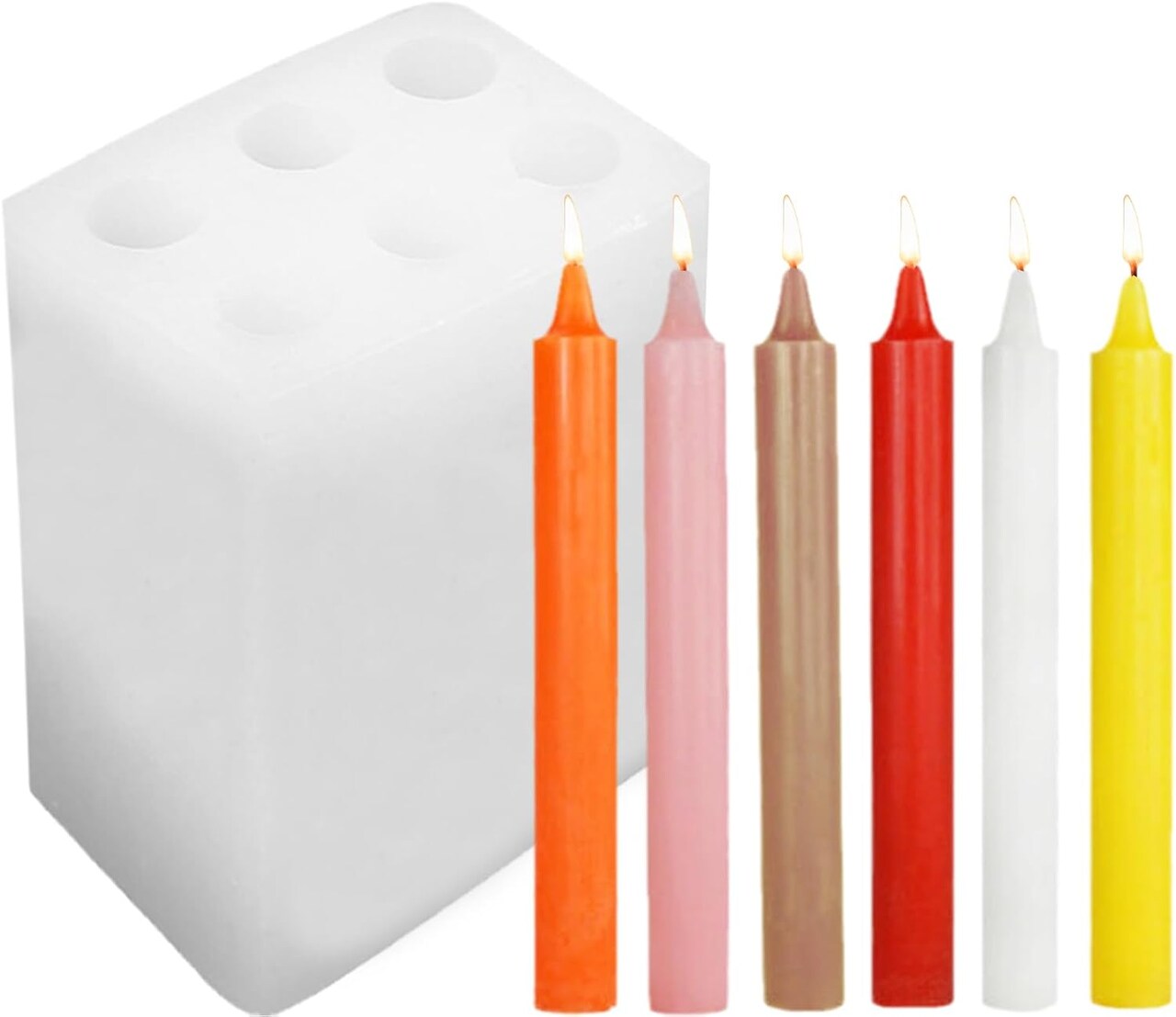 6-Hole Long Cylinder Silicone Candle Molds – Pillar-Shaped Mold for Aromatherapy Candles, Soy Wax, Soap, Clay, Plaster, Resin, and Handmade Crafts (5.9 in)